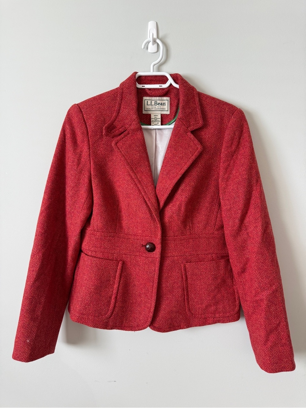 L.L Bean Red Herringbone Wool Blazer Cottagecore Preppy Equestrian Jacket Size10